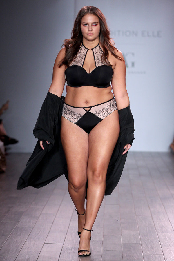 NEW YORK, NY - SEPTEMBER 14: A model walks the runway at Addition Elle Presents Holiday 2016 RTW + Ashley Graham Lingerie Collection at Kia STYLE360 NYFW on September 14, 2016 in New York City. (Photo by Thomas Concordia/WireImage Style360)