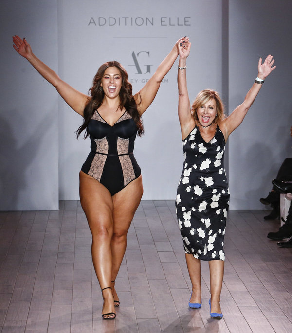 NEW YORK, NY - SEPTEMBER 14: Designer and model Ashley Graham (L) appears on the runway at the Addition Elle Presents Holiday 2016 RTW + Ashley Graham Lingerie fashion show during Style360 Fashion Week September 2016 at Metropolitan West on September 14, 2016 in New York City. (Photo by Brian Ach/Getty Images)